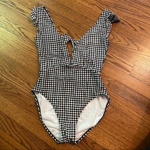 Gingham One-Piece with Deep V